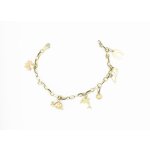 Zlatý náramek, zdobený přívěšky, žebráček.