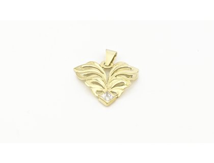Zlatý přívěšek, stylizované srdce, zdobené zirkonem.