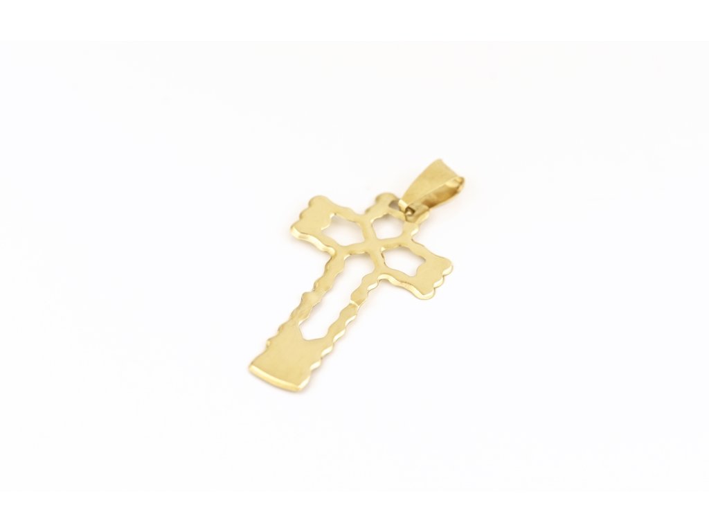 Zlatý přívěšek, prořezaný křížek.