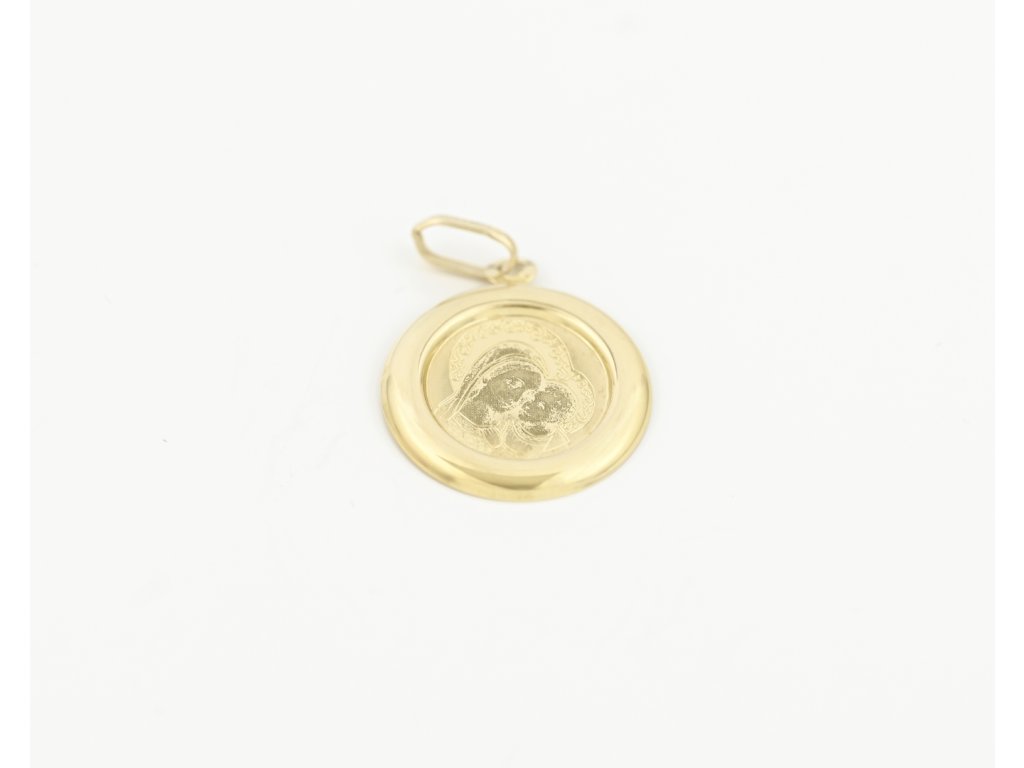 Zlatý přívěšek, madonka s dítětem.