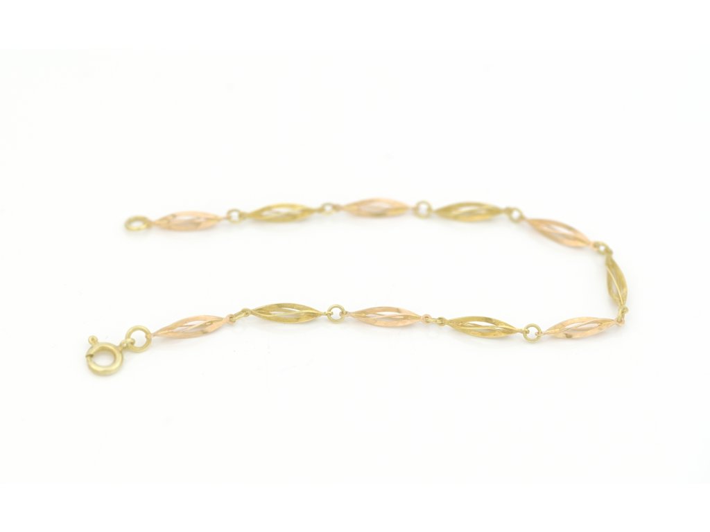 Zlatý náramek, motiv spirálky, s červeným zlatem.