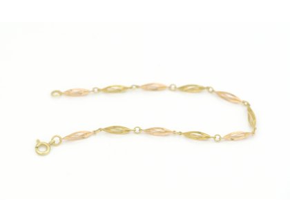 Zlatý náramek, motiv spirálky, s červeným zlatem.