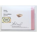 Zlatý prsten se syntetickým safírem – certifikát přední strana