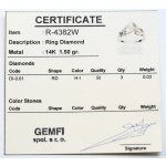 Zlatý prsten s diamanty ve tvaru špičky-certifikát